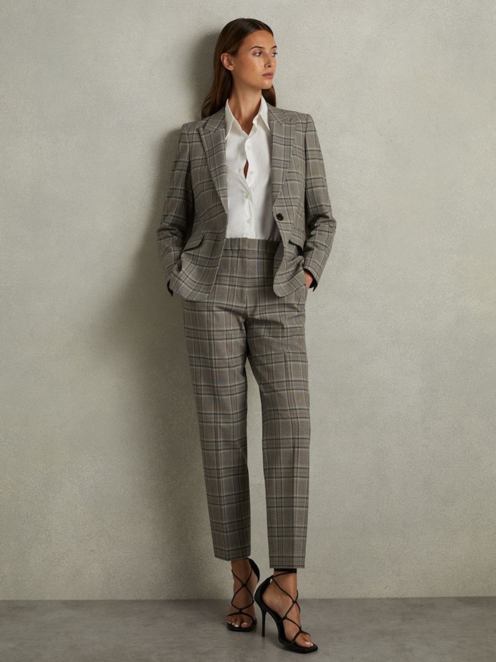 NWT Reiss - Tamy Checked Slim Fit Suit Trousers in Grey Check